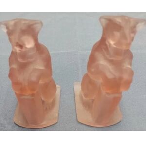 Pair of vintage pink satin glass bear figurines‎